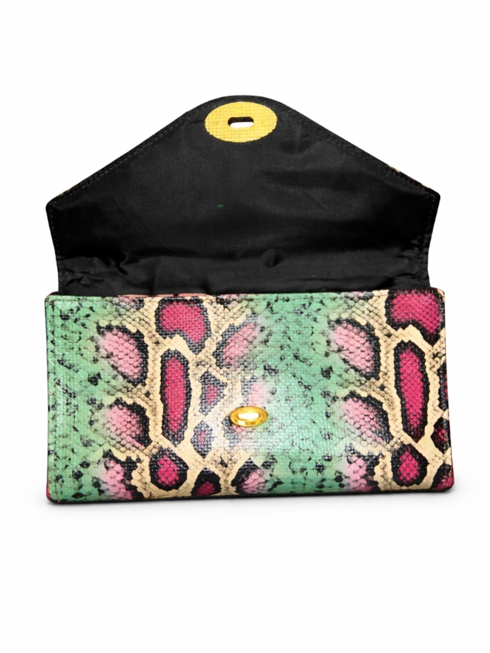 🔥Luxury Snakeskin Print Clutch Wallet w/ Gold Turn-Lock | Vibrant Mint Pink